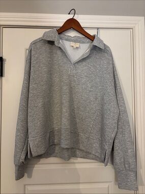 Umgee Light Gray Collared Crewneck Sweatshirt and lounge pant set